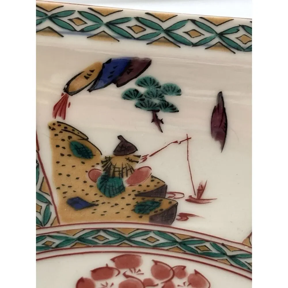 Kutani Ware Fuki Octagonal Dish Bowl Japanese Porcelain Vintage Bird Signed